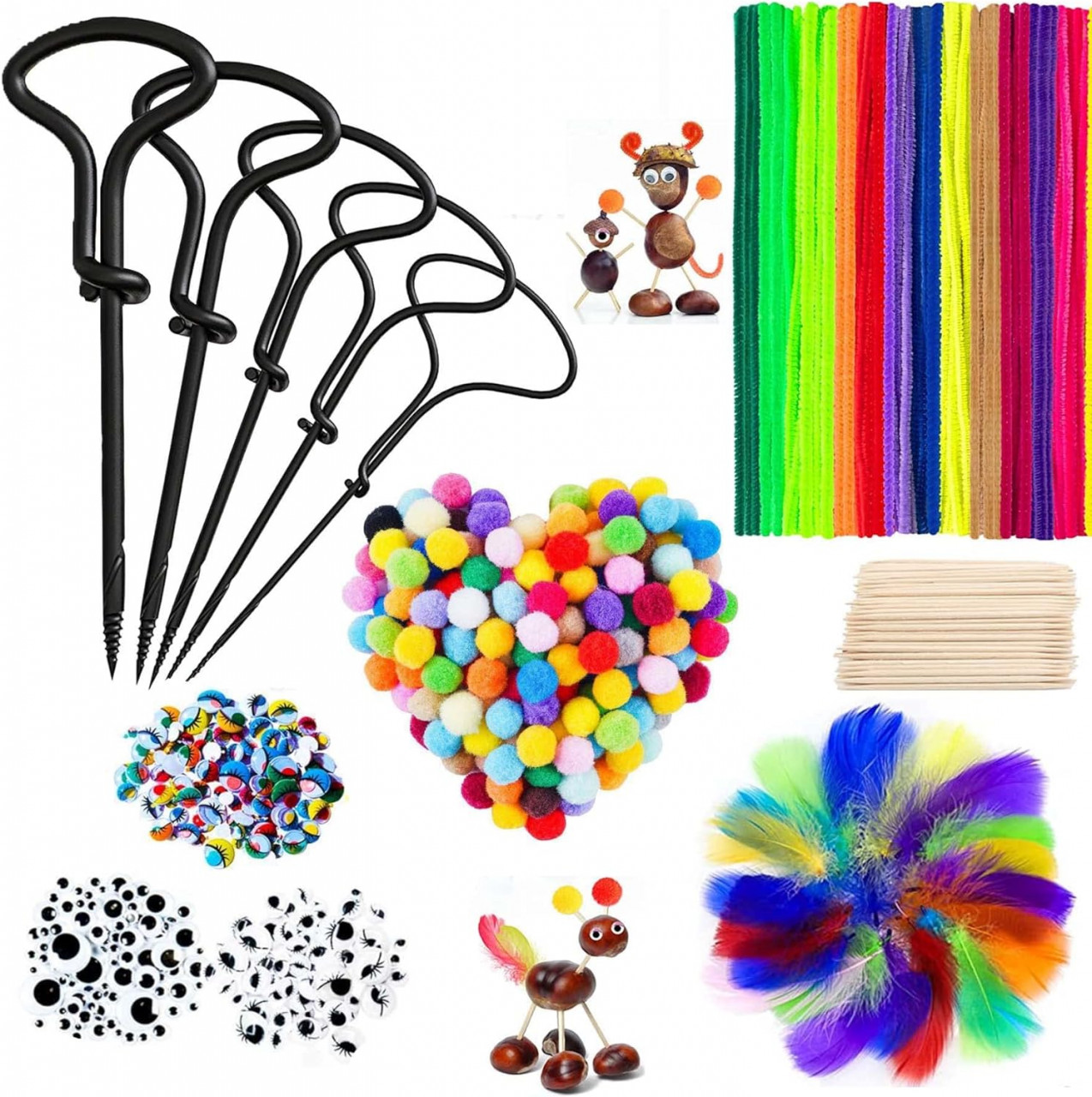 Set de creatie cu castane pentru copii Sunshine smile, metal/textil/lemn, multicolor, 255 piese