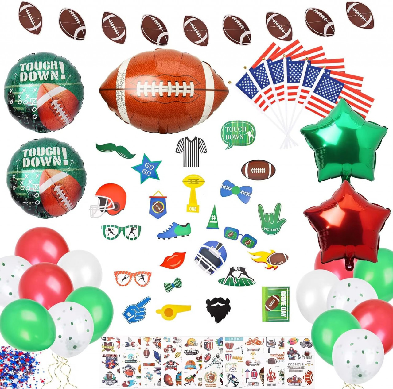 Set de decoratiuni pentru petrecere DAOUZL, tematica fotbal, folie/hartie/ latex, multicolor, 66 piese