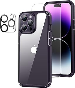 Set de husa de protectie si folie pentru iPhone 14 Pro Amizee, TPU/sticla, transparent/negru, 6.1 inchi