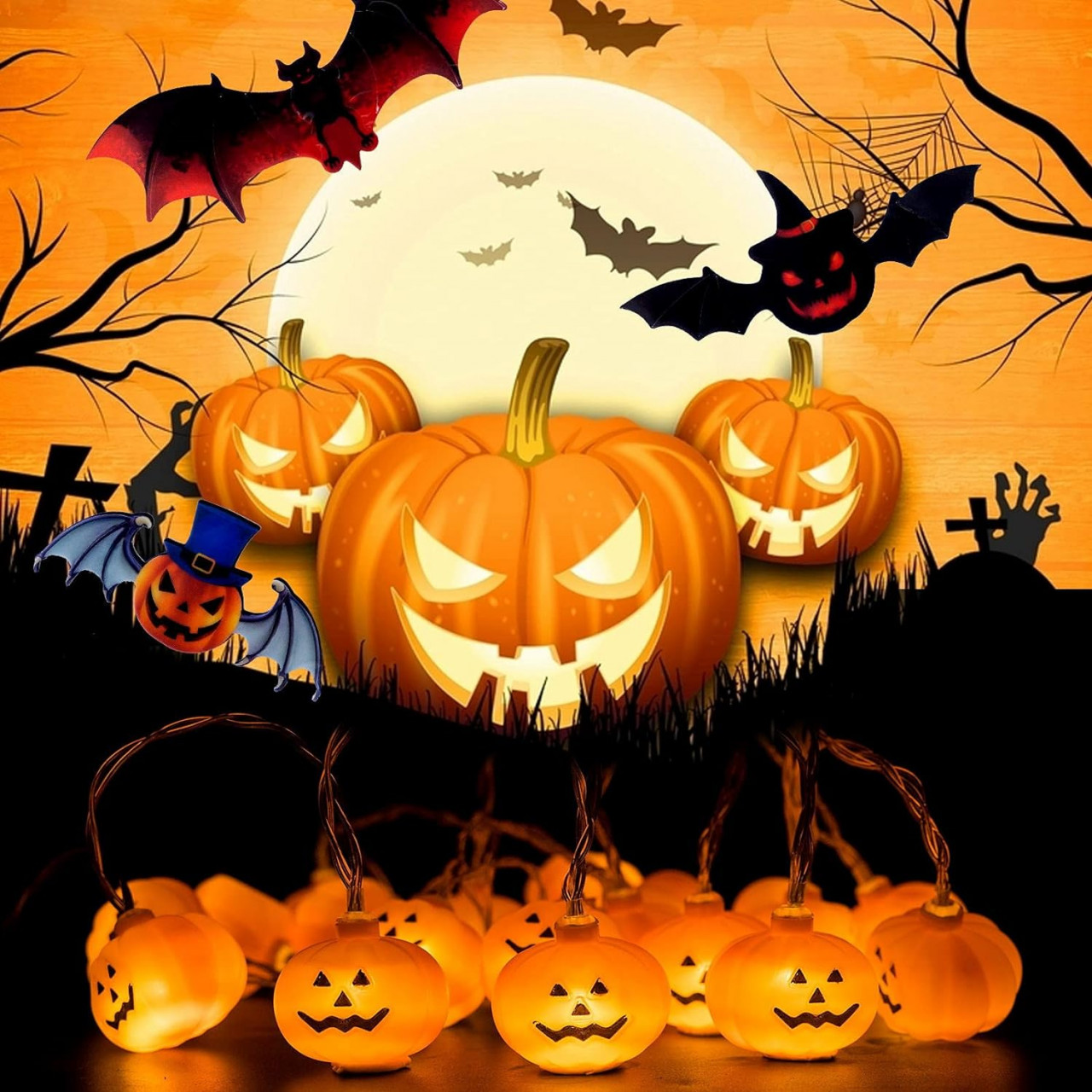 Set de instalatie cu 20 de LED-uri si 12 autocolante pentru Halloween Maigacy, plastic/PVC, multicolor