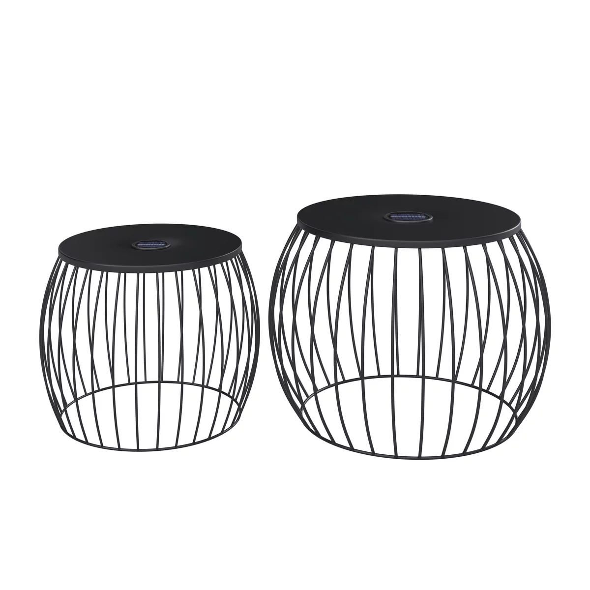 Set de măsuțe de grădină Ava Black, 2 piese, cu lampa led reincarcabila solar
