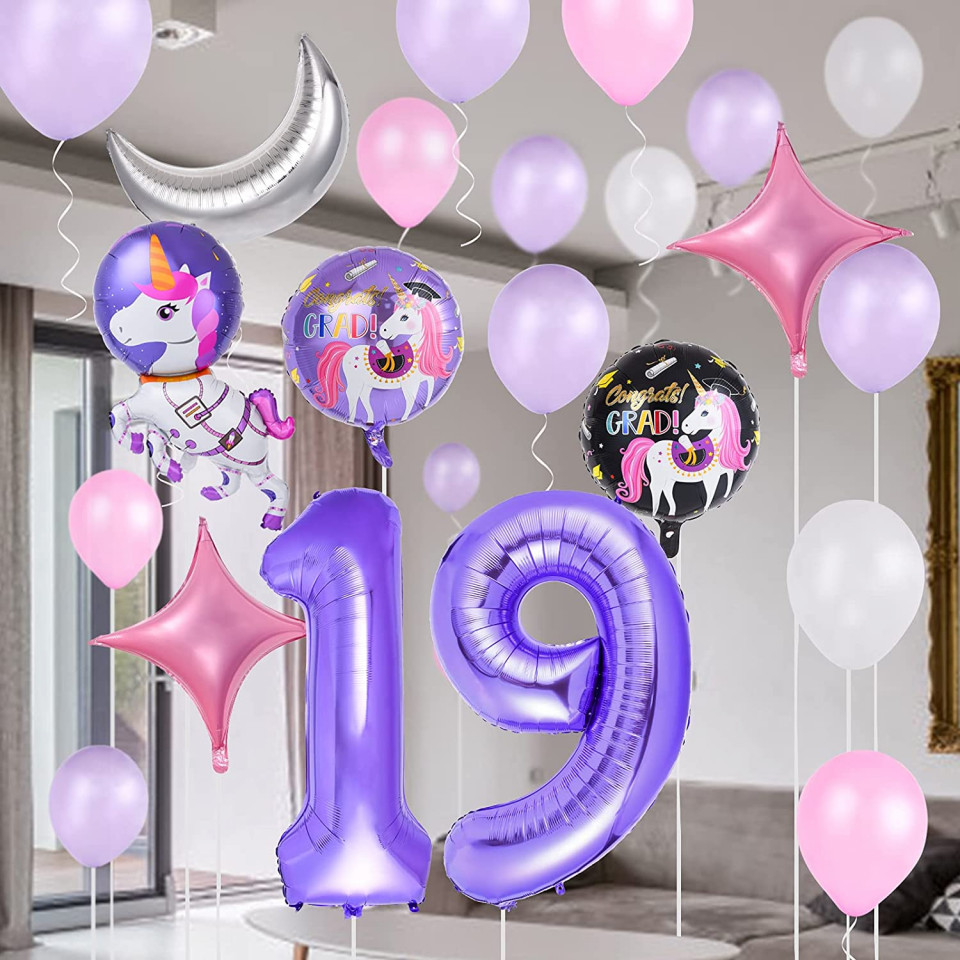 Poze Set de petrecere pentru 29 ani Colmanda, latex/folie, model unicorn, multicolor, 32 piese