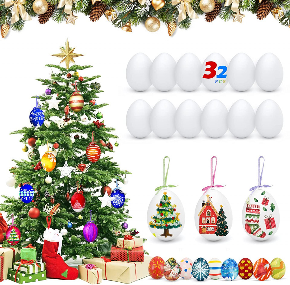 Set de pictura cu 32 oua Cs Cosddi, vopsea acrilica/plastic, multicolor, 6 x 4 cm