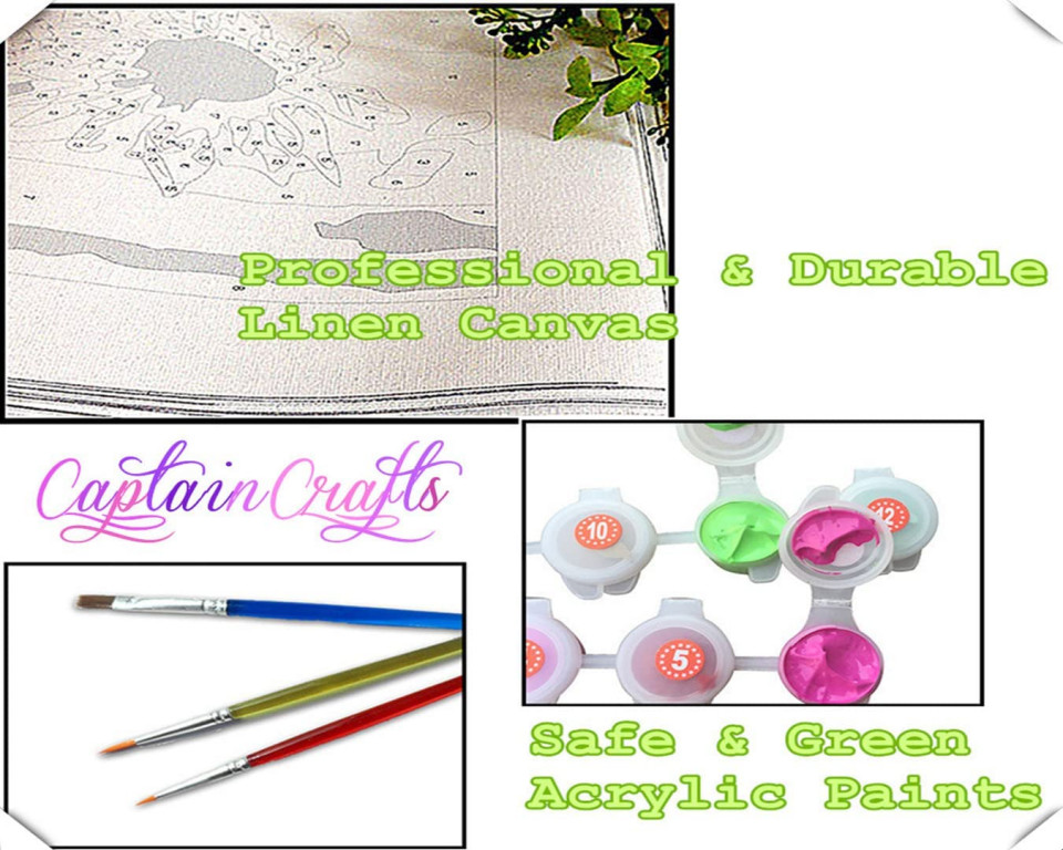 Poze Set de pictura cu numere CaptainCrafts, vopsea acrilica, model elefant, gri, 40 x 50 cm