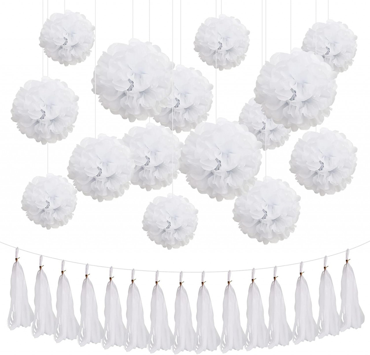 Set decoratiuni pentru nunta Gxhong, hartie, alb, 18 piese