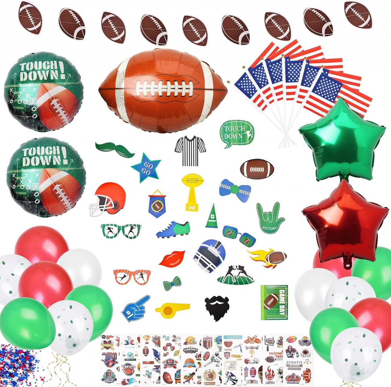 Set decoratiuni pentru petrecere Daouzl, tematica fotbal, folie/hartie/ latex, multicolor, 66 piese