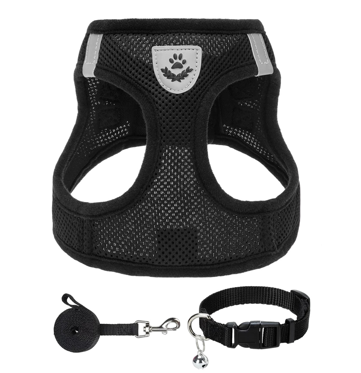 Set ham, zgarda si lesa pentru caine Pupteck, poliester/nailon, negru, marimea XS