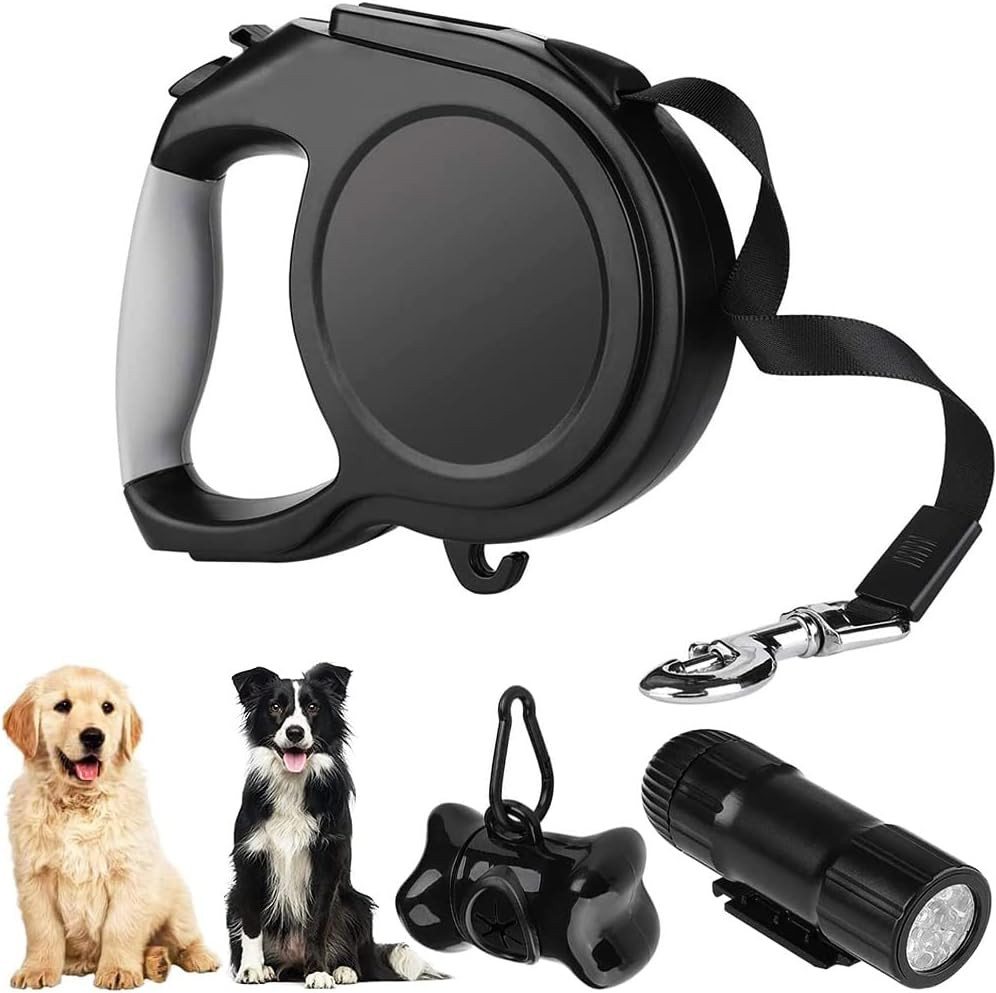 Set lesa cu lanterna pentru caine FDDL, otel inoxidabil/plastic, negru/gri, 8 m