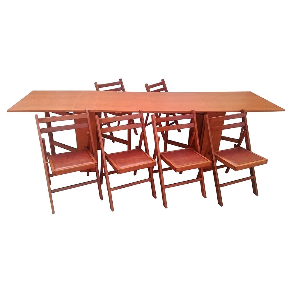 Set masa plianta de 12 persoane cu 6 scaune pliante, cires