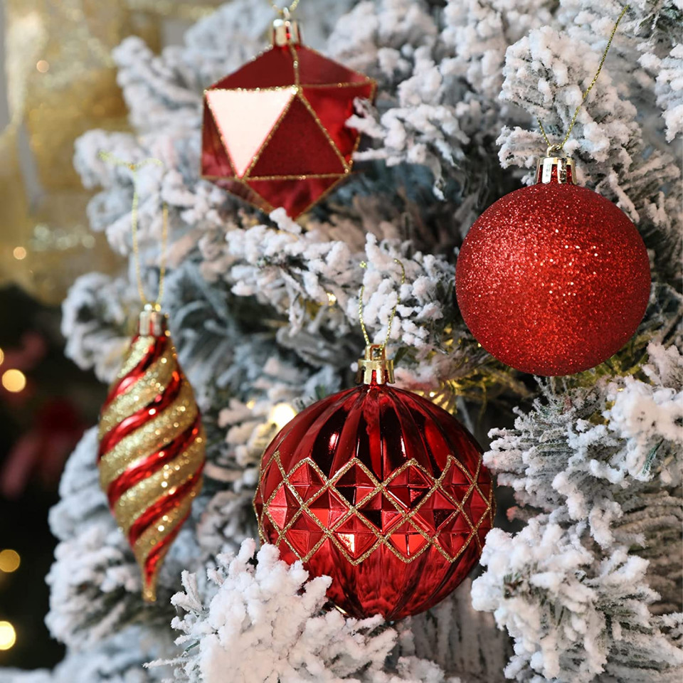 Poze Set mixt de ornamente pentru brad SHAreconn, plastic, rosu/auriu