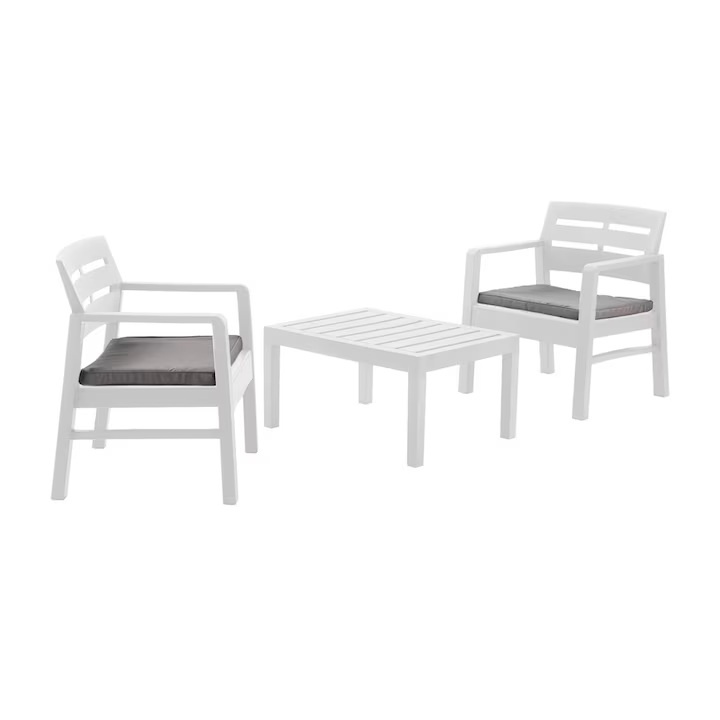 Set mobilier terasa/gradina Progarden, Lombok, 2 scaune 63x58x74 cm, masa 74x55x38 cm, alb, Resigilat, Grad B