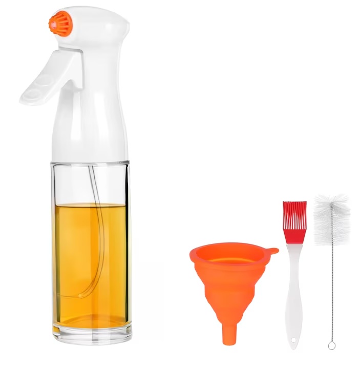 Set pulverizator cu palnie, pensula si perie Janyun, sticla/silicon, multicolor, 200 ml