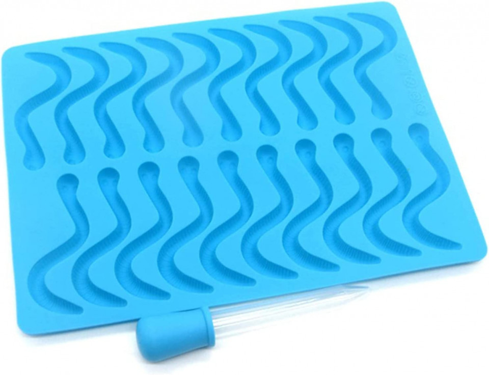 Set tava si pipeta pentru fabricarea jeleurilor Eternal Use, silicon, albastru, 24,5 x 18 cm