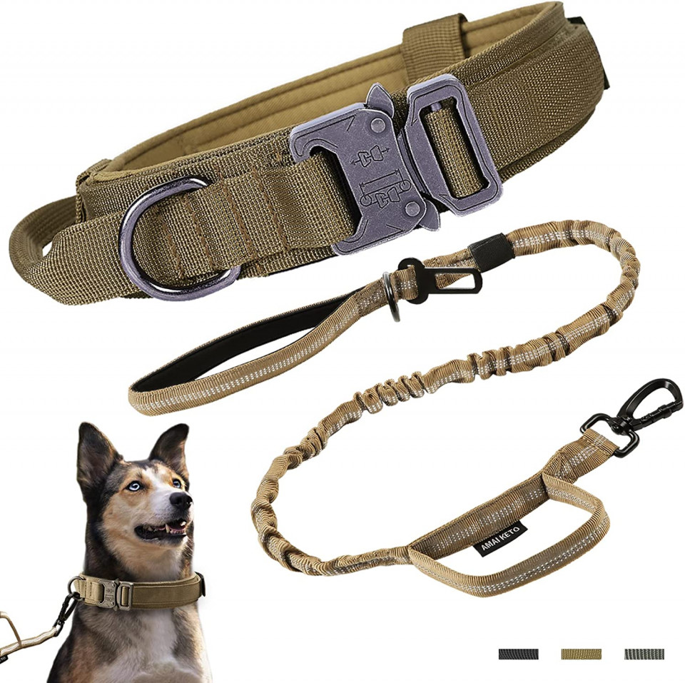 Set zgarda si lesa pentru caine Amai Keto, nailon, verde army, marimea L Accesorii imagine noua