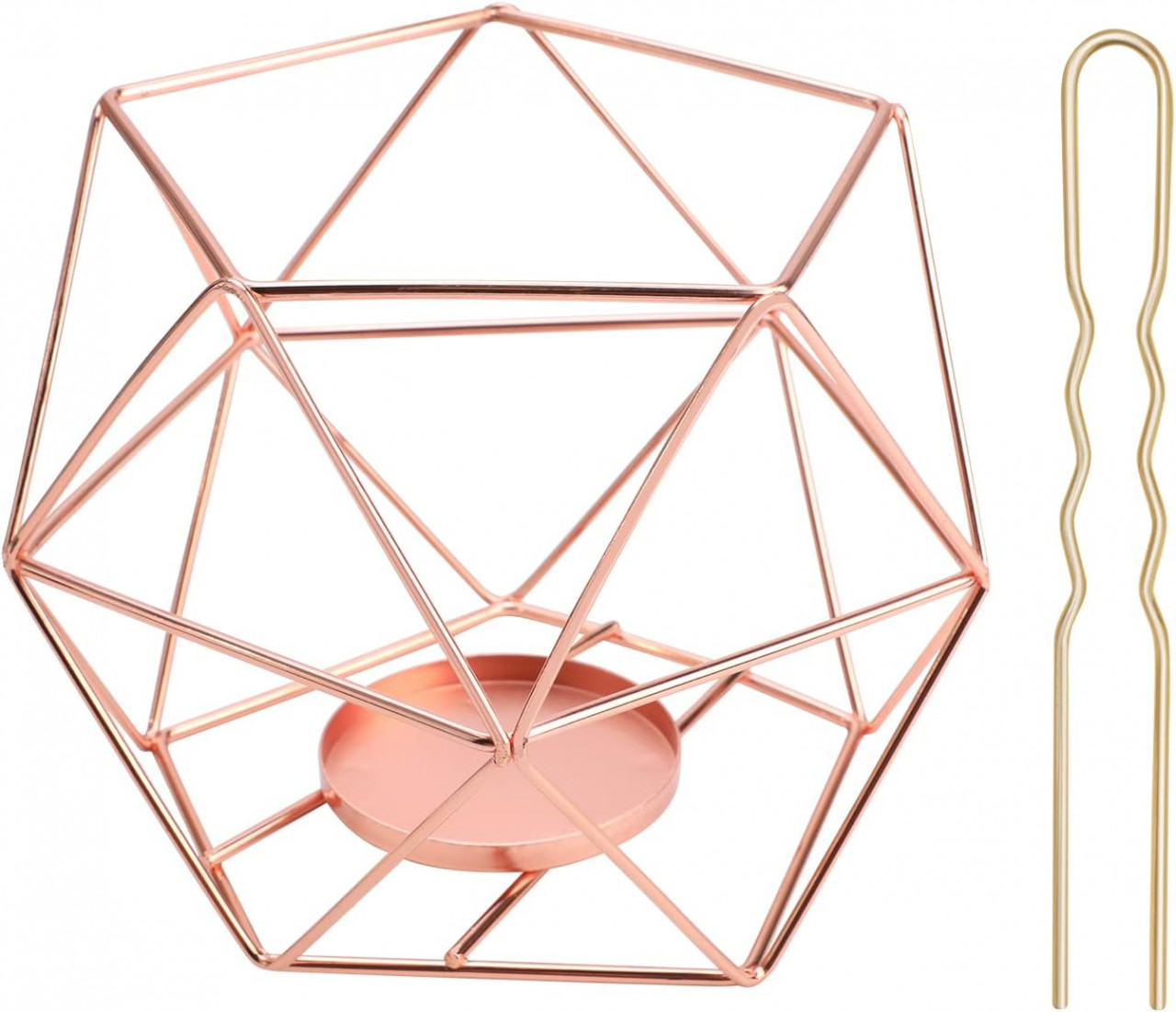 Suport decorativ pentru lumanari Pwsap, metal, rose gold, 10 x 12 cm