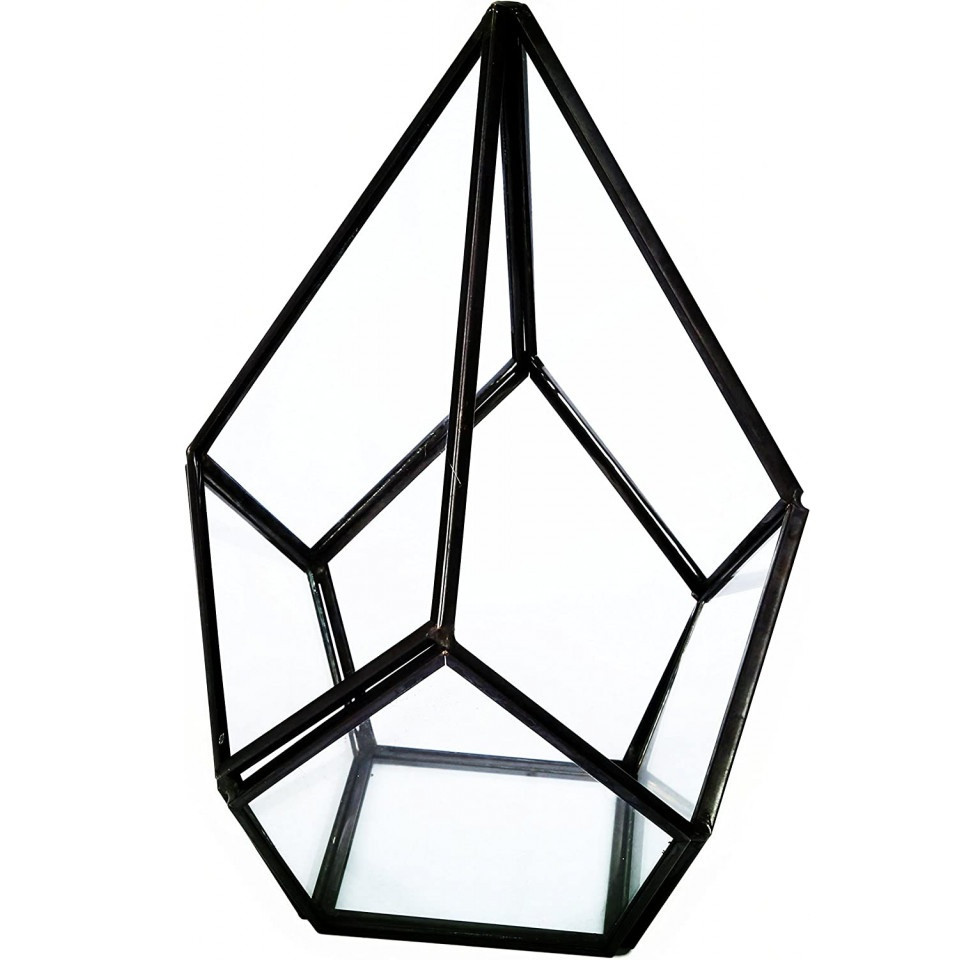 Suport decorativ pentru plante Asvert, sticla/metal, negru/transparent, 12 x 12 x 17 cm