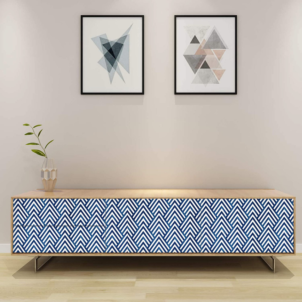 Tapet autoadeziv Evolyline, PVC, albastru/alb, 45 cm x 3 m