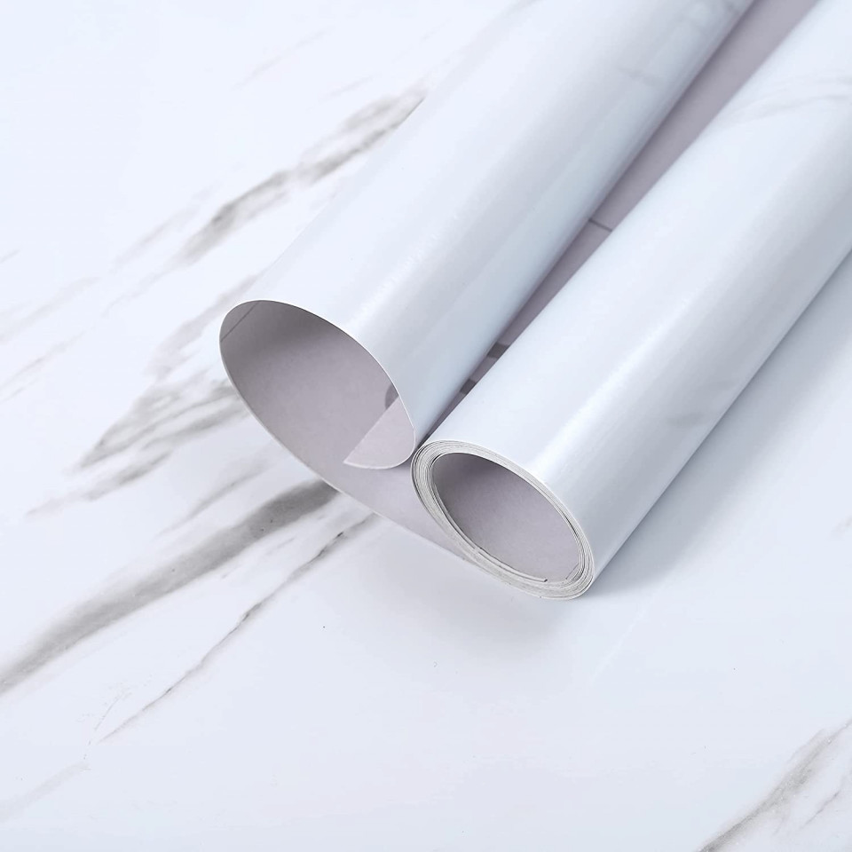 Poze Tapet autoadeziv Hode, PVC, alb/gri, model marmura, 30 cm x 3 m