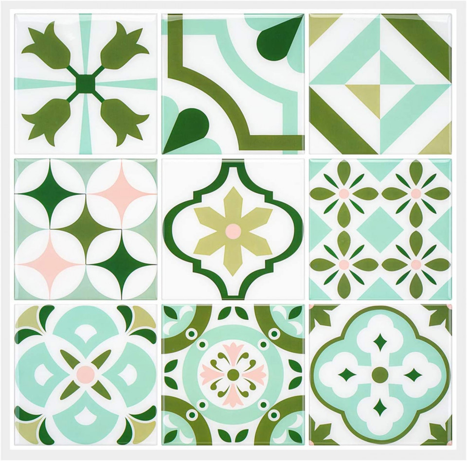 Tapet Morcart, 6 piese, vinil, albastru/alb/verde, 30,5 x 30,5 cm 305 imagine noua