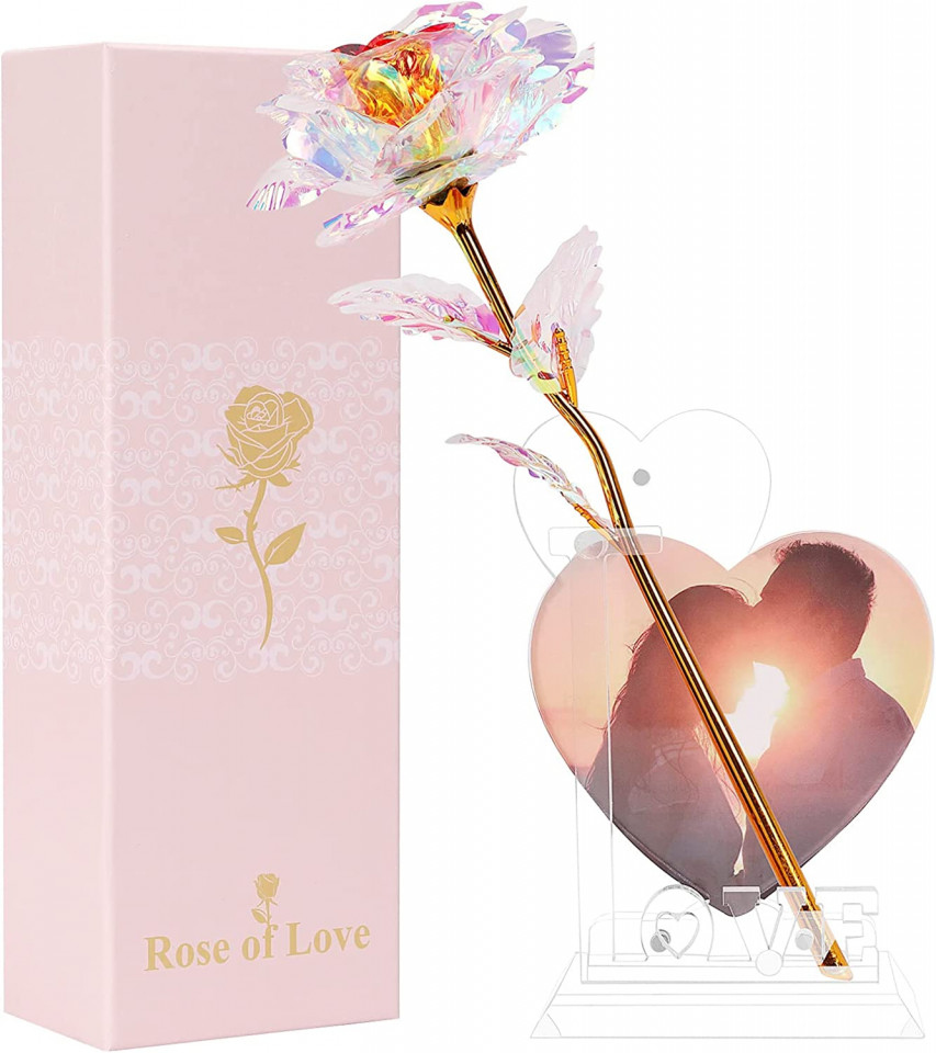 Trandafir cu suport pentru inima N&T NIETING, roz/auriu, plastic, 24 cm chilipirul-zilei.ro/