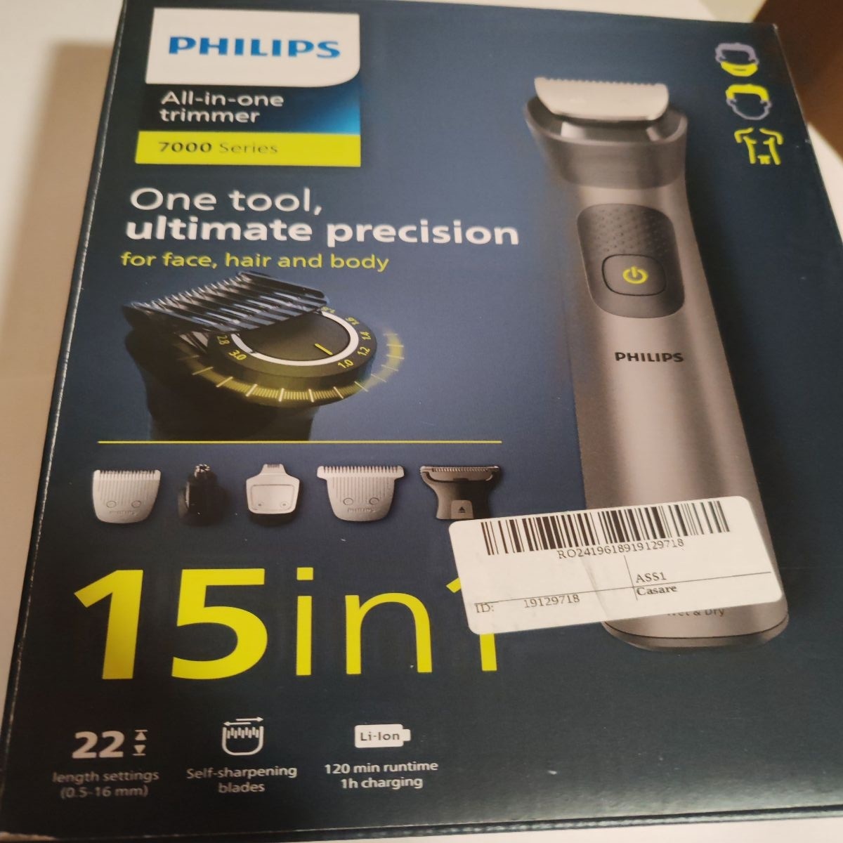 Aparat de tuns barba & parul de pe cap si corp 15in1 Philips Multigroom All in One MG7940/15, autonomie 120 min, 22 setari de lungime: 0,5-16 mm