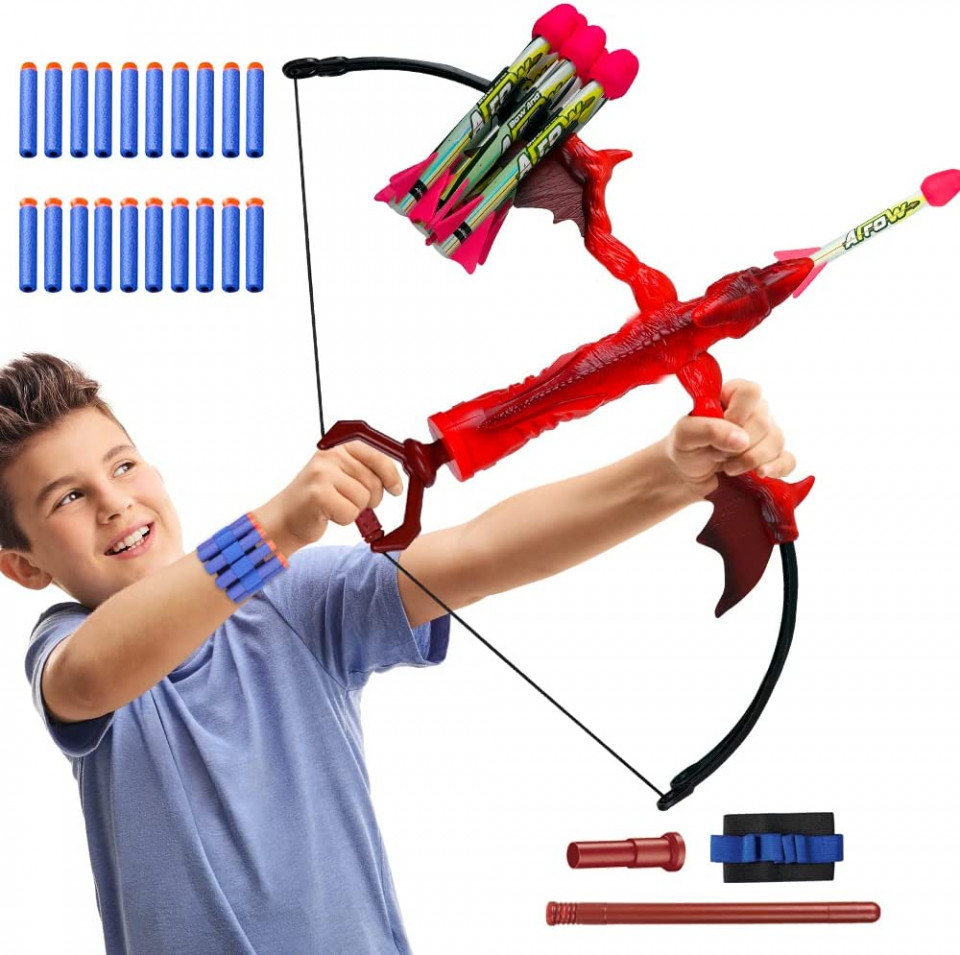 Arc cu sageti si gloante pentru copii 6-11 ani HOGOKIDS, ABS/spuma, plastic, rosu/albastru, 6-11 imagine reduss.ro 2022