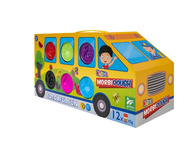Autobuz scolar cu plastilina 12 x 45 g, pentru copii, diverse culori cu forme de animale