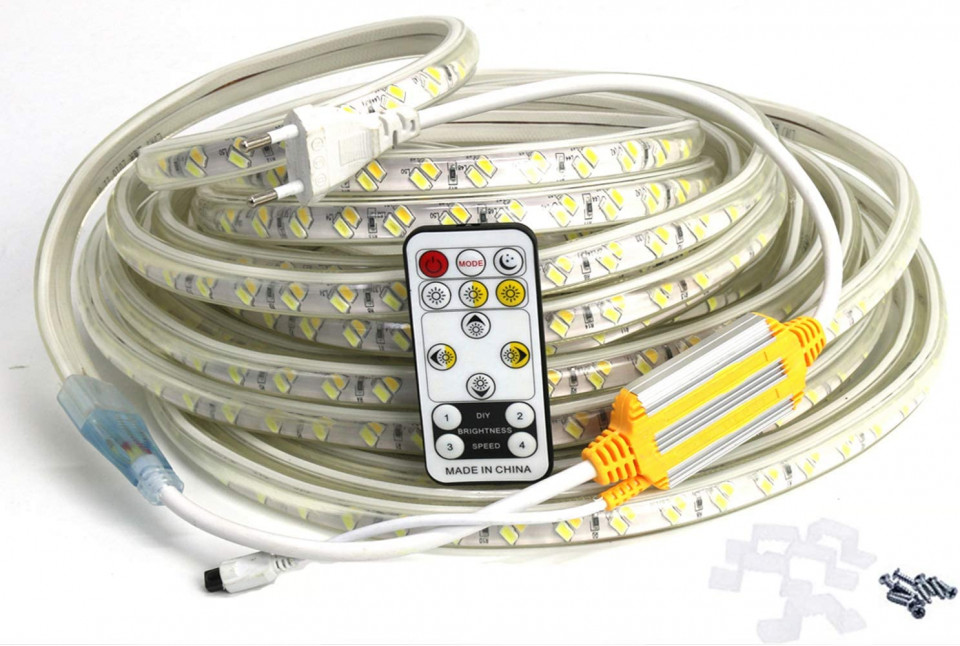 Banda LED FOLGEMIR, 5730 SMD 120 LED-uri/m banda usoara, iluminare 220 V 230 V, tub de iluminat impermeabil cu telecomanda IR, 3 culori pe banda, 8 m chilipirul-zilei.ro/ imagine 2022
