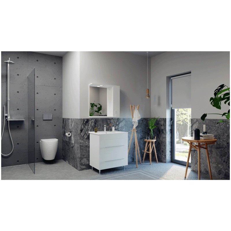 Baza si lavoar baie GN0541 - 60 cm, sertare, alb