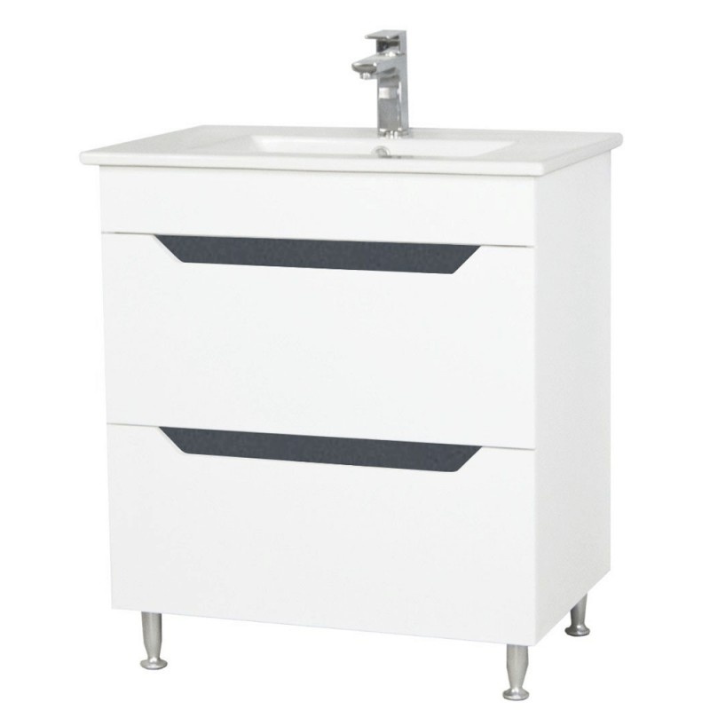 Baza si lavoar baie GN0561, cu picioare si sertare, alb/antracit, 60x46x81 cm