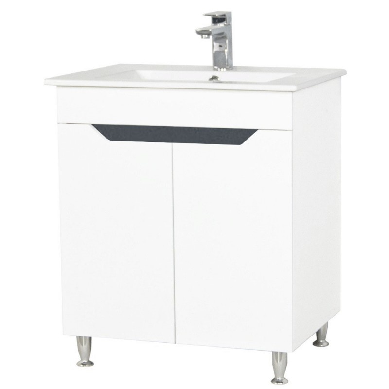 Baza si lavoar baie GN0561, cu picioare si usi, alb/antracit, 70x46x81 cm