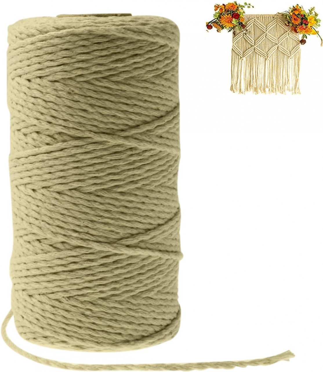 Bobina macrame Jaspond, bumbac, galben, 2 mm x 100 m
