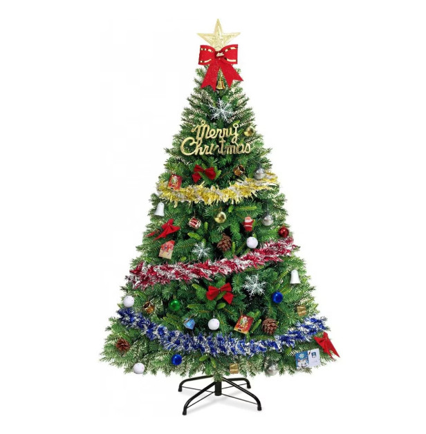 Brad artificial de Craciun Uniguardian, cu suport si decoratiuni, plastic/PVC, multicolor, 150 x 90 cm