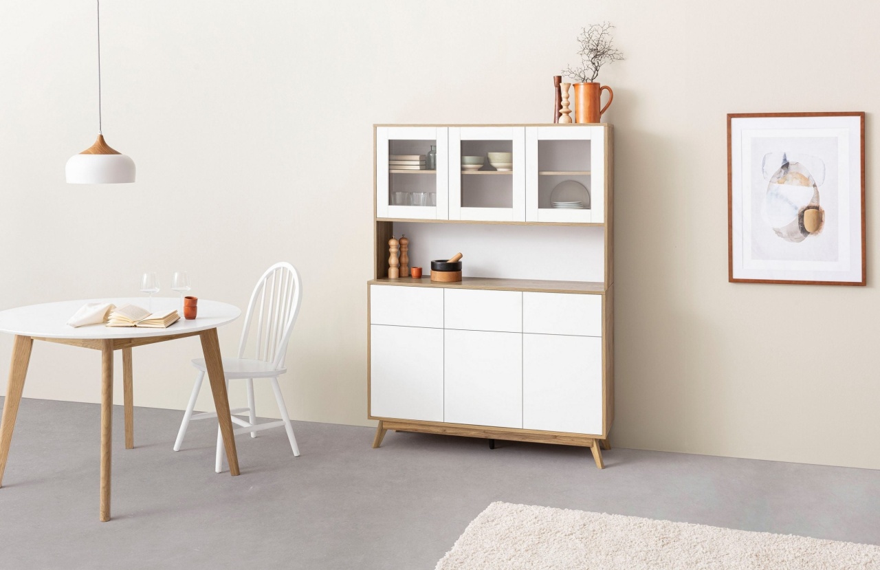 Bufet Scandi, Alb-Natur, 120 cm latime