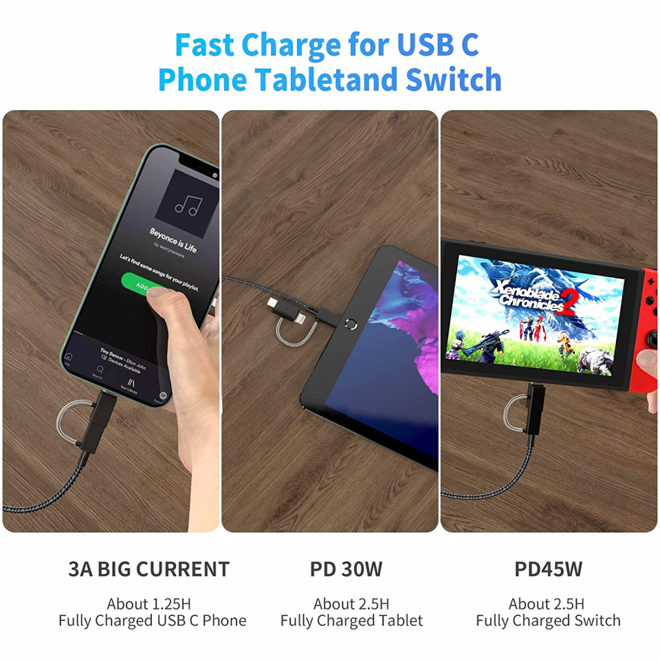 Poze Cablu de incarcare USB 4 in 1 MTAKYI, C /C si Micro USB, negru/gri, 1,8 m
