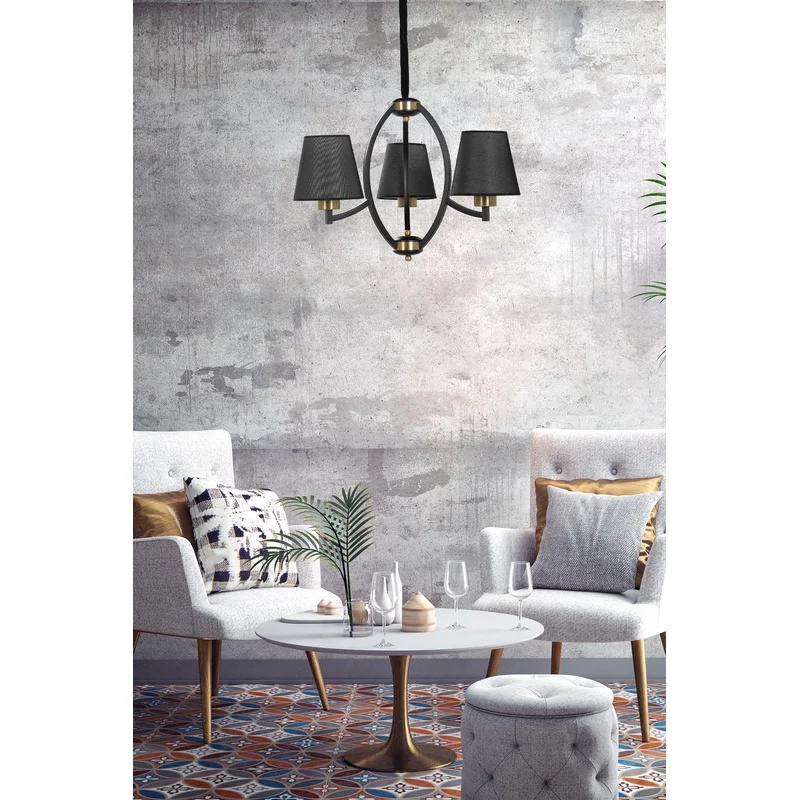 Candelabru cu 3 lumini Robbins, metal/textil, negru/auriu/bej, 60 x 80 cm