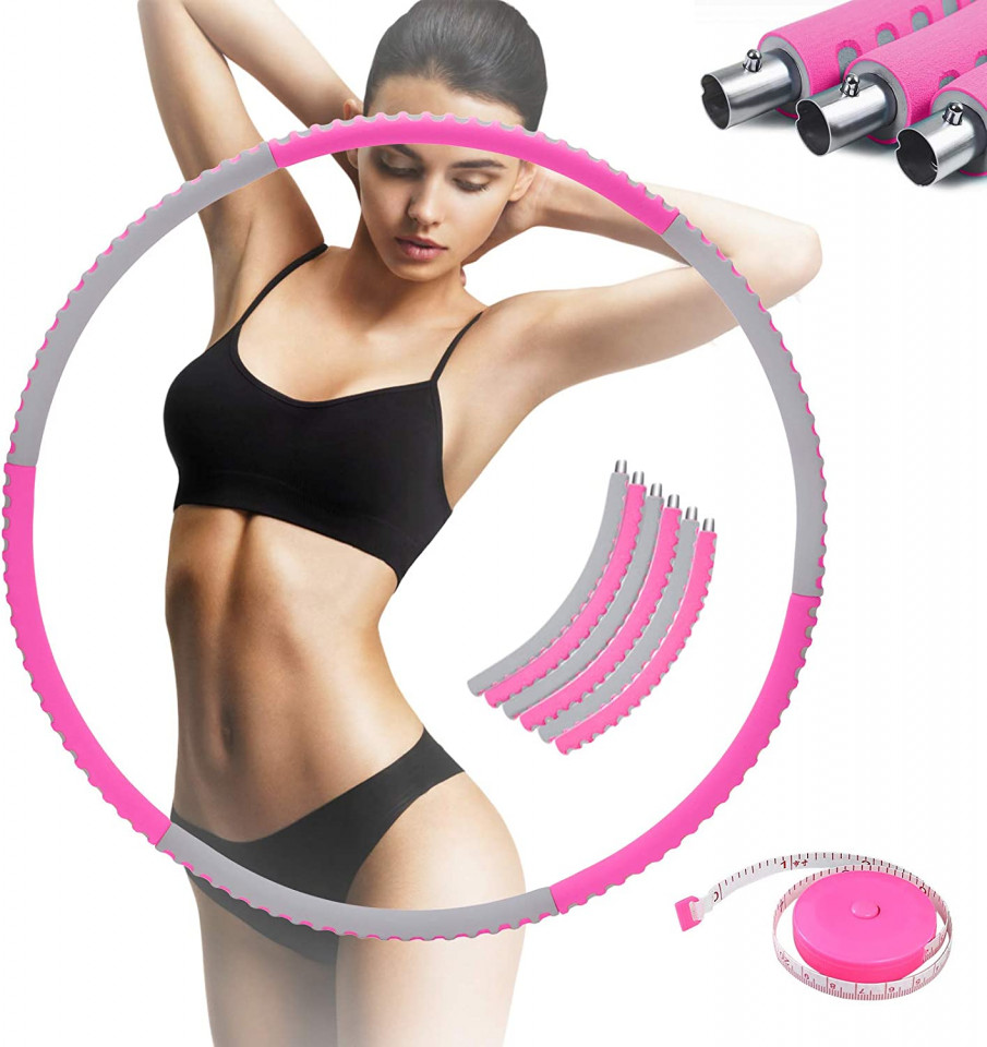 Cerc pentru fitness/masaj Bify, metal/spuma, gri/roz, 88 cm