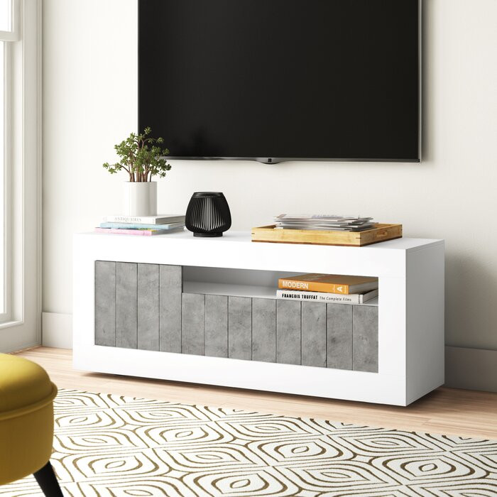 Comoda TV Mavis, lemn/ pal, alb/gri, 138 x 56 x 42 cm Pret Redus chilipirul-zilei pret redus imagine 2022