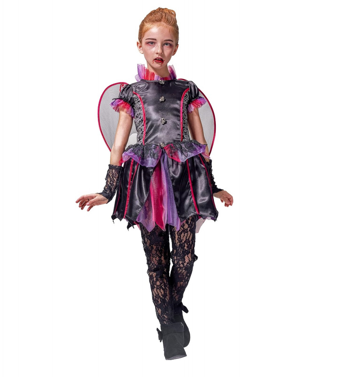 Costum de Halloween pentru copii Ikali, poliester/plasa, negru/roz/violet, 3-4 ani