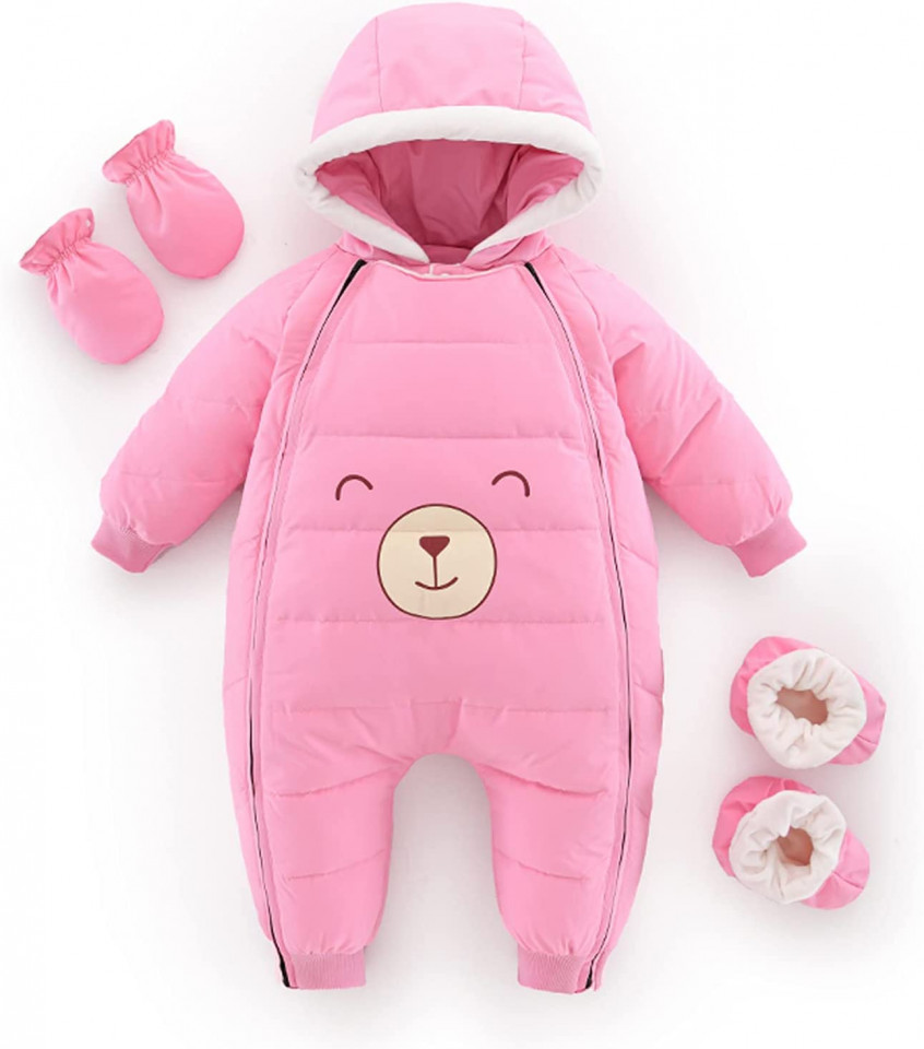Costum pentru bebelusi cu manusi si papuci Balipig, poliester, roz, 6-9 luni