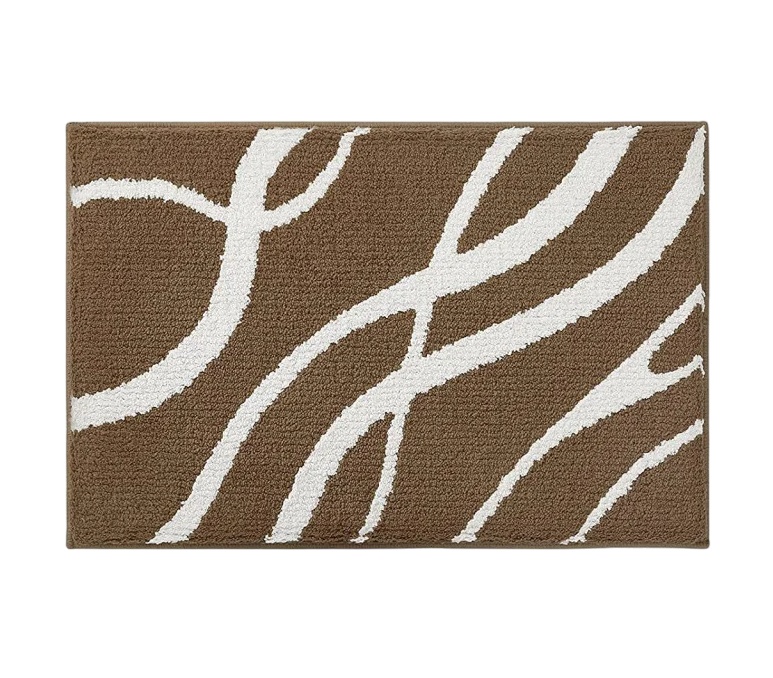 Covoras de baie DEXI, microfibra, maro/alb, 40 x 60 cm
