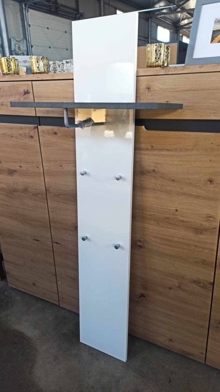 Cuier cu raft Tecnos, MDF, alb/ gri, 140 x 50 x 25 cm