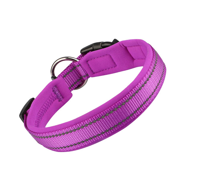 Curea reflectorizanta pentru caini MASBRILL, neopren/nailon, violet, L, 45-53 X 2,5 cm
