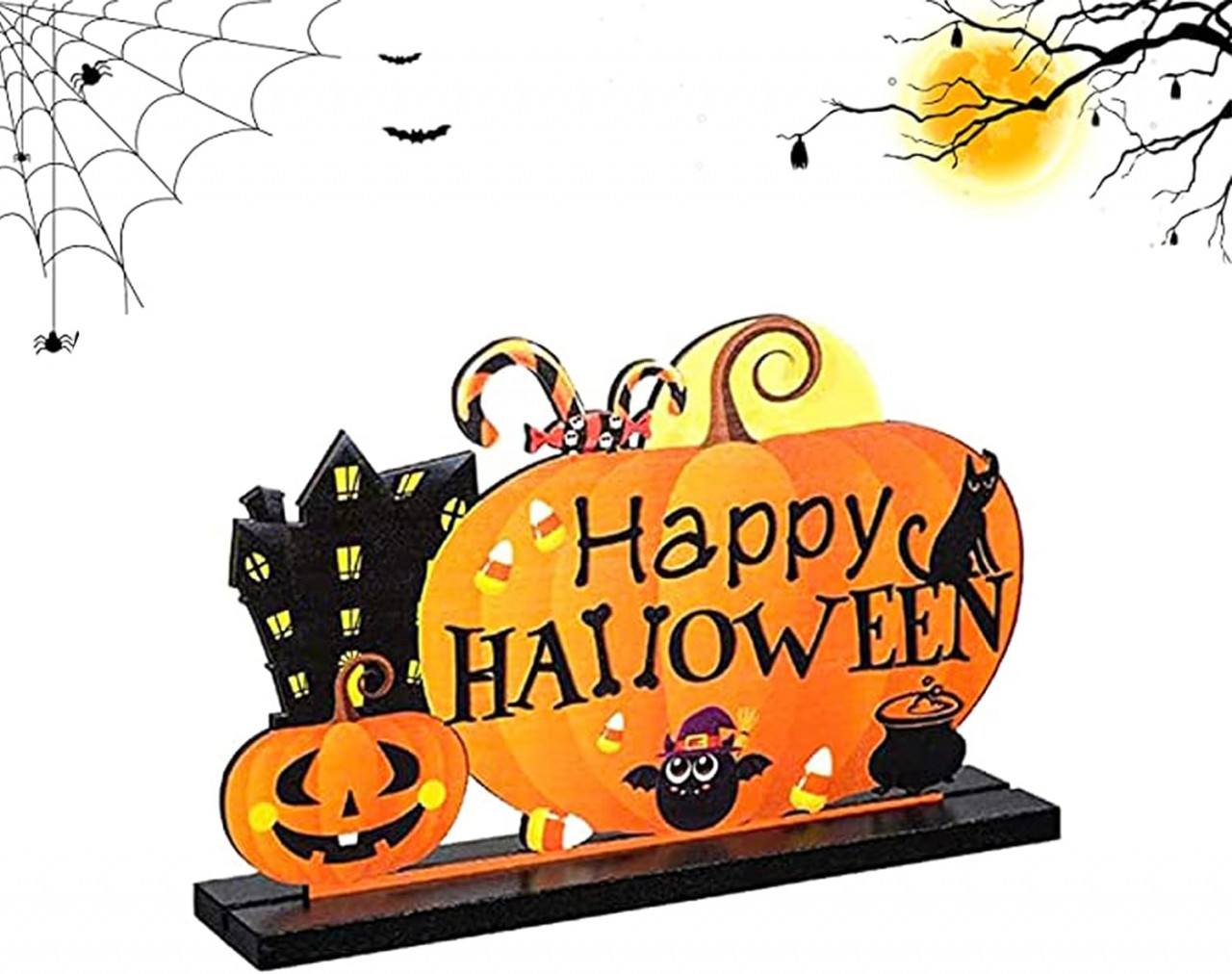 Decoratiune pentru Halloween StreeHerjjkeA1, acril, portocaliu/negru, 15 x 9 cm