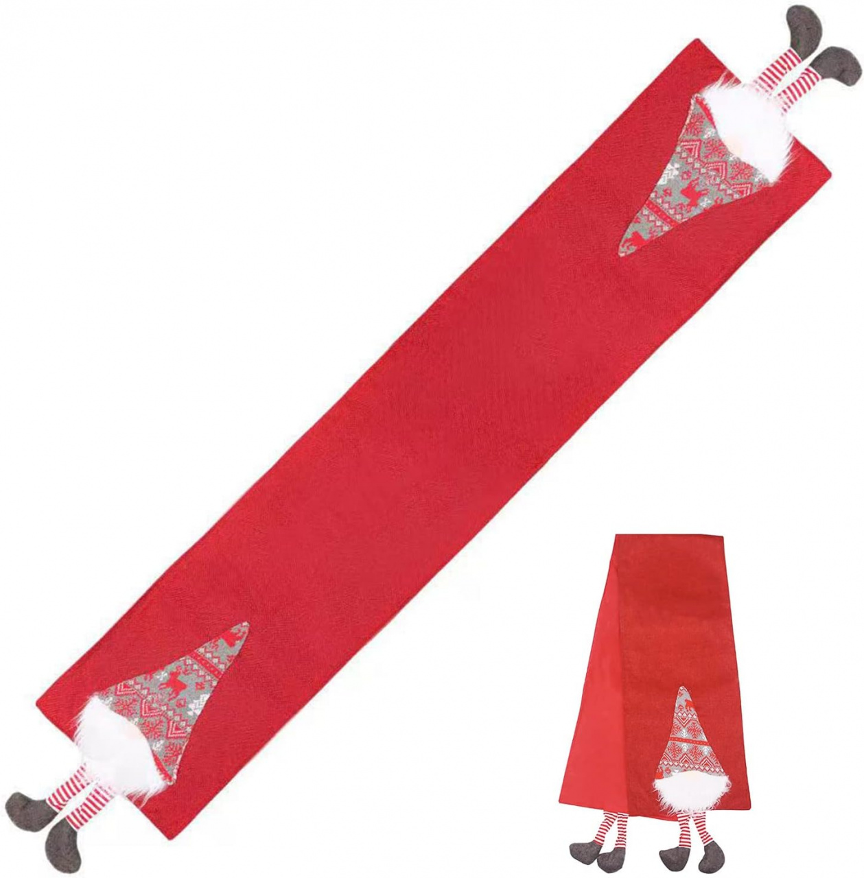 Fata de masa pentru Craciun Papu, textil, rosu/alb, 33 x 180 cm