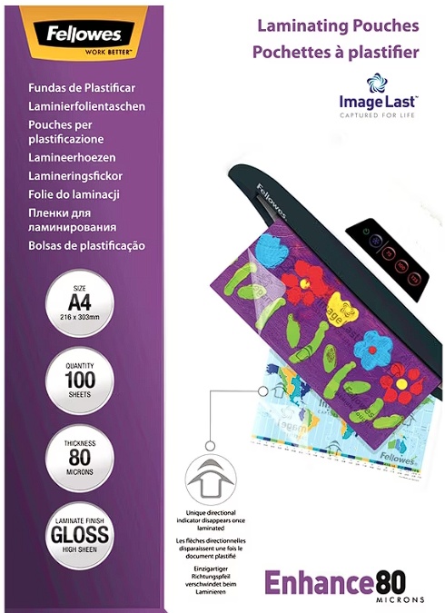 Folie laminare Fellowes A4, 80 microni, 100 buc/top, Resigilat, Grad A