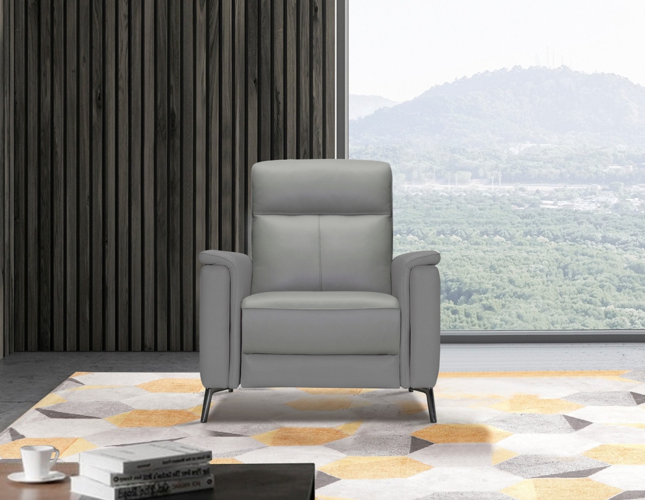 Fotoliu cu recliner Barano, Gri , piele naturala