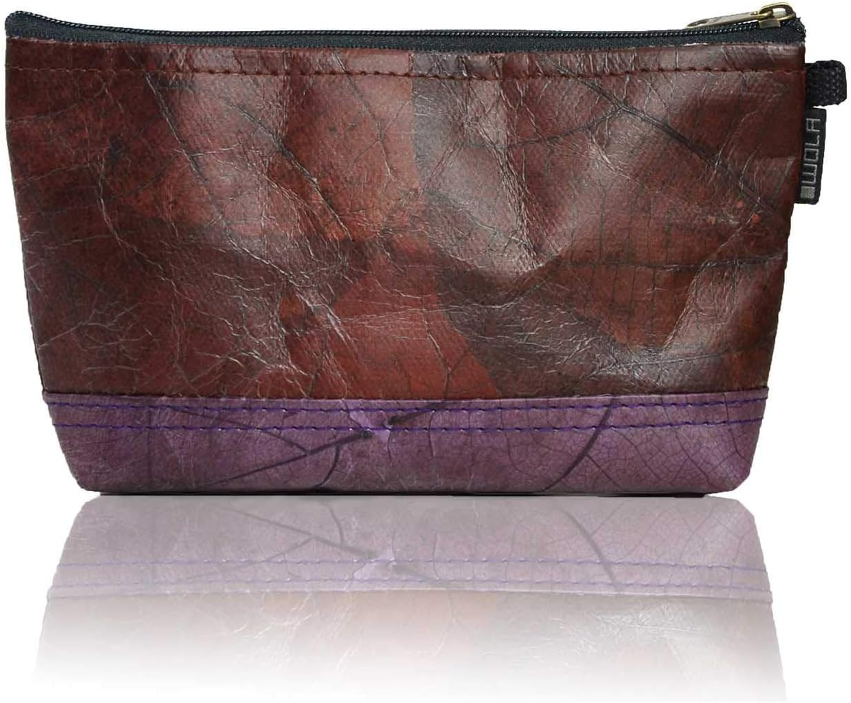 Geanta cosmetica pentru dama WOLA, piele/bumbac, maro inchis, 10,5 x 20 x 5,5 cm