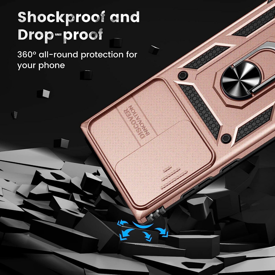Poze Husa de protectie cu inel compatibil cu Samsung Galaxy S23 ULTRA HWeggo, policarbonat/poliuretan, rose gold, 6,8 inchi