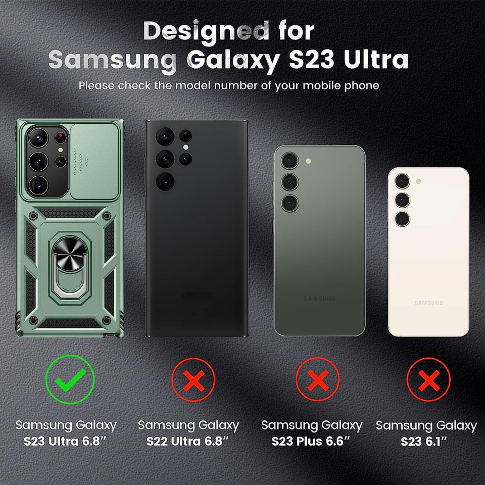 Poze Husa de protectie cu inel compatibil cu Samsung Galaxy S23 ULTRA HWeggo, policarbonat/poliuretan, verde, 6,8 inchi